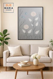 Modern 3D Wall Art Ð Grey Floral Decorative Panel with Butterflies 120_80 cm