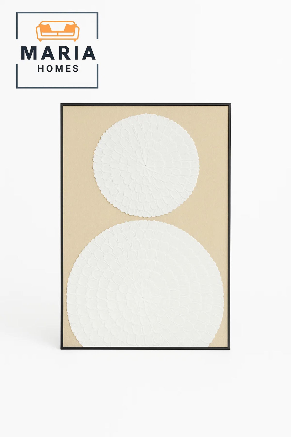 Framed Textured Wall Art Ð White Floral Mandala Design on Beige Canvas and Size 80*120cm