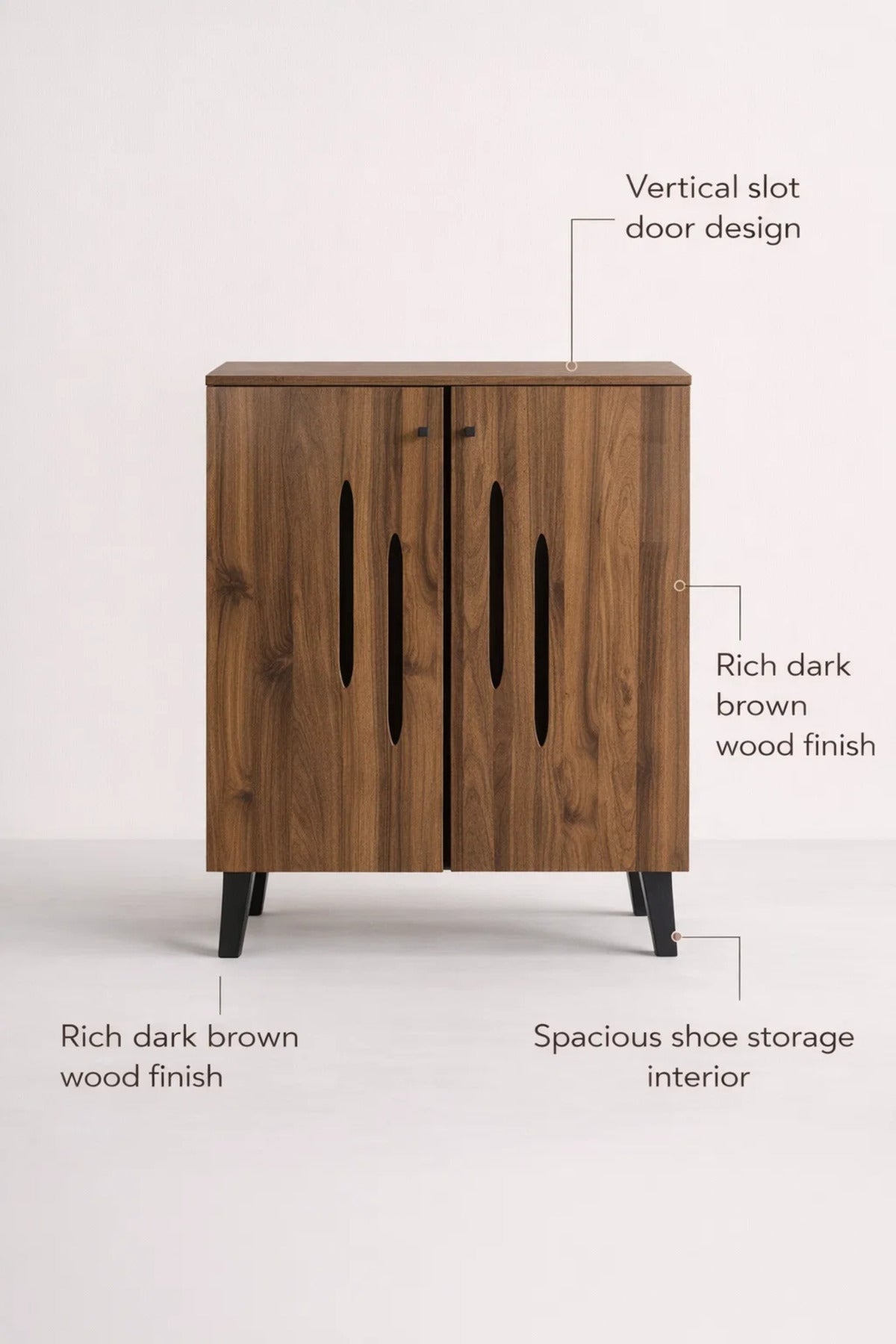 Modern Wooden Shoe Cabinet Dark Brown with Vertical Cut Out Design 80 x 32 x 94 cm