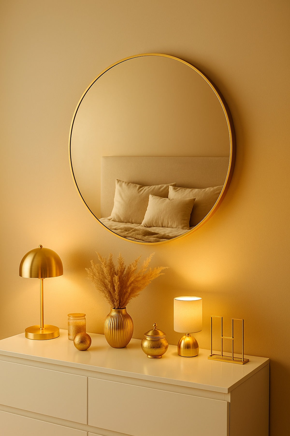 Round Wall Mirror with Gold Frame Ð 100 cm Modern Decorative Mirror for Living Room & Bedroom