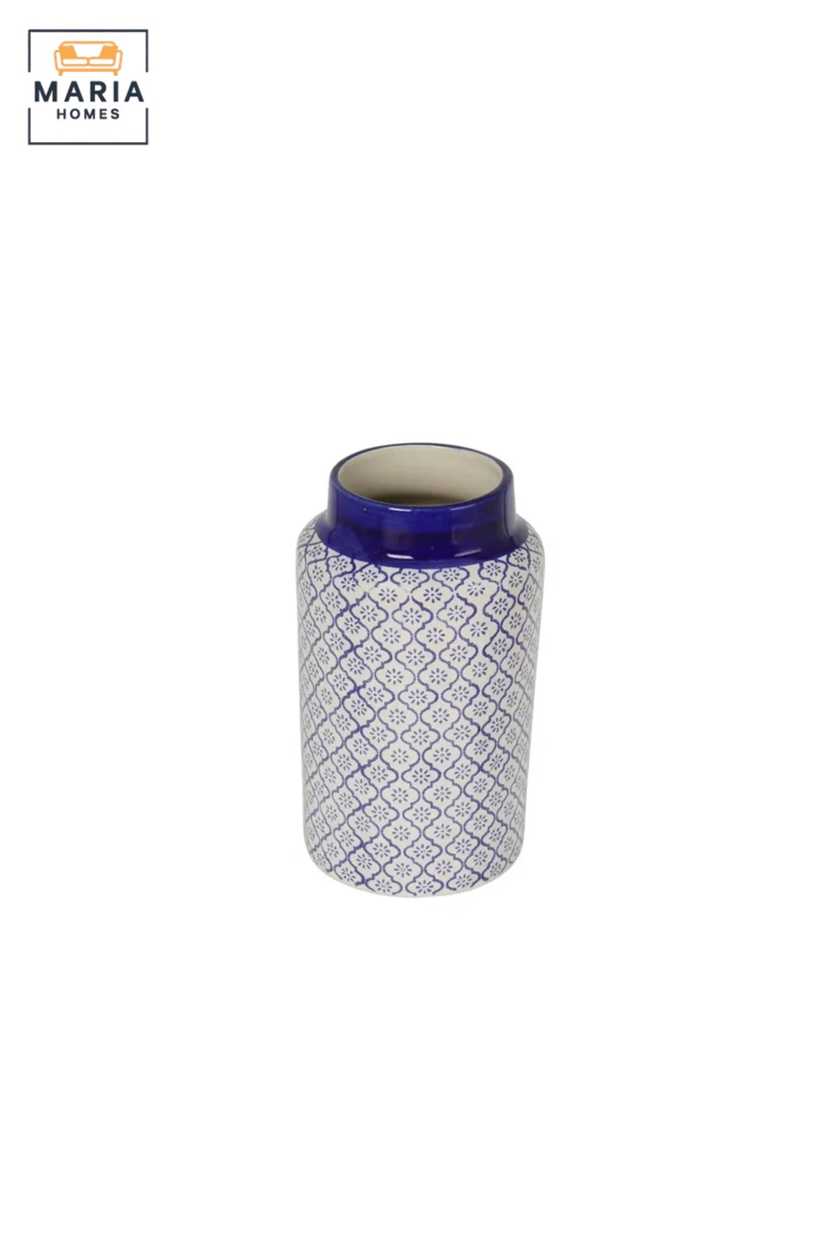 Blue and White Patterned Decorative Vase, Modern Cylindrical Ceramic Flower Holder for Living Room, Bedroom, Office, Shelf and Table Décor