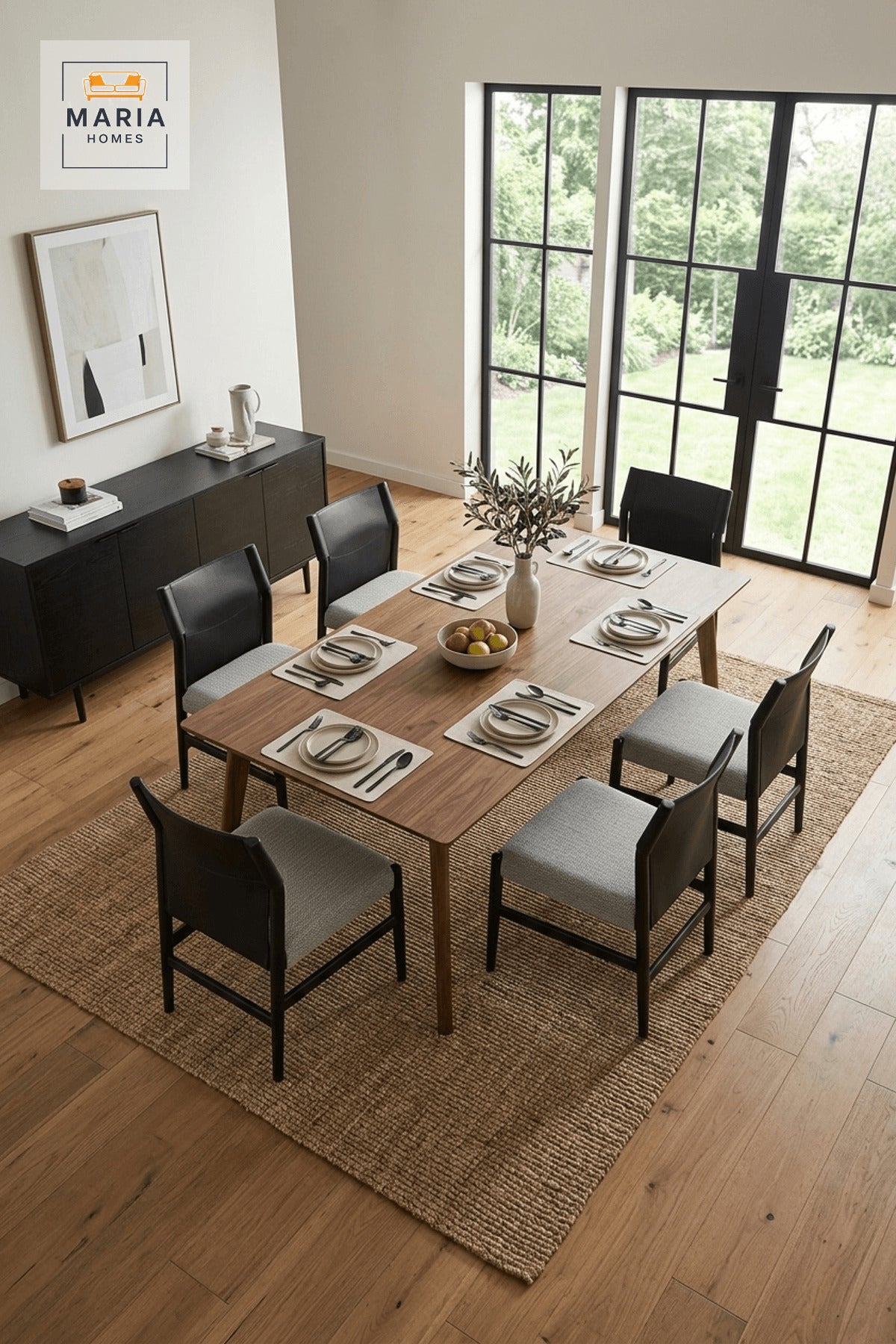 Black Upholstered Dining Chair with Gray Seat and Slim Metal Frame