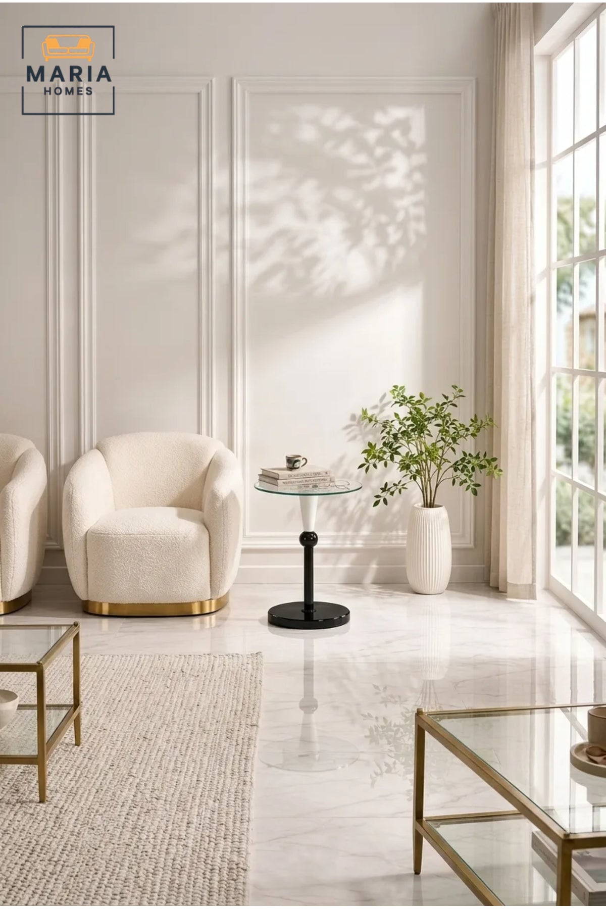 Modern Round Glass Side Table with Black Pedestal Base