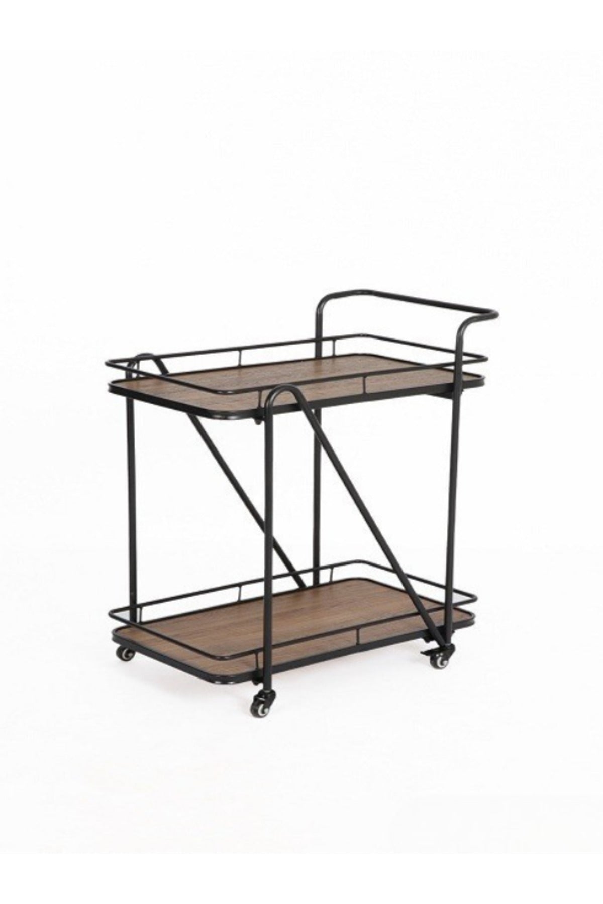2-Tier Brown Serving Trolley with Wheels Tea & Coffee Cart | Metal Frame & Wood Shelves 70_40_85 cm