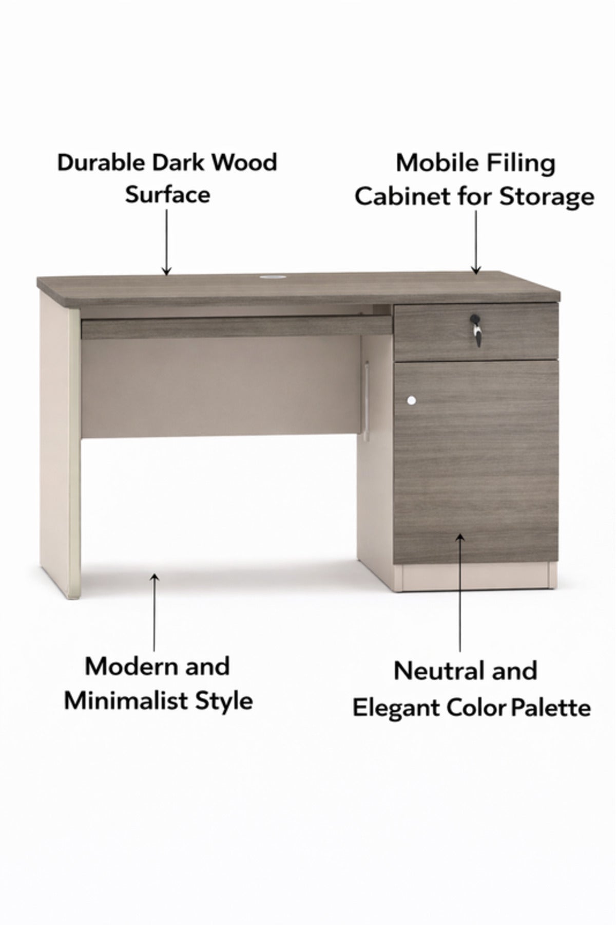 Dark Wood Office Desk √ê Modern Workstation with Storage √ê 120x60x75 cm