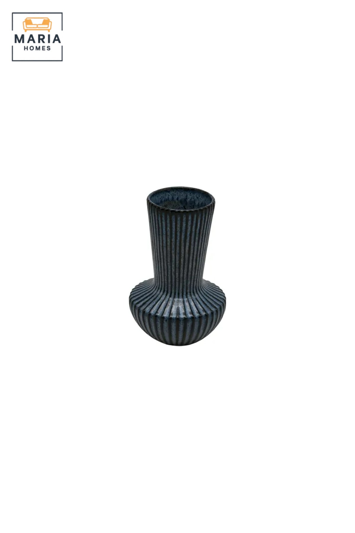 Blue Ribbed Decorative Vase, Modern Fluted Flower Holder with Rounded Base for Dried Flowers, Living Room, Bedroom, Office, Shelf and Table Décor