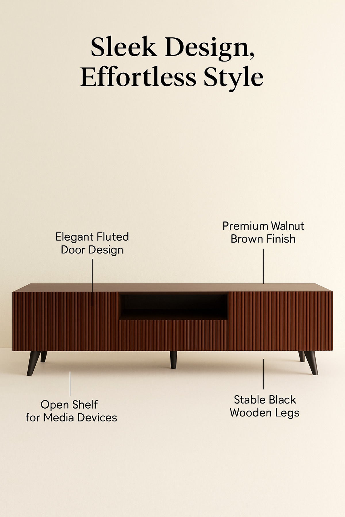 Brown Wooden TV Stand 180_40_55 cm Ð Modern Ribbed Design TV Unit with Storage Cabinets