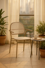 Beige Metal Outdoor Chair Modern Dining Patio Terrace CafŽ Balcony Home Furniture Seating