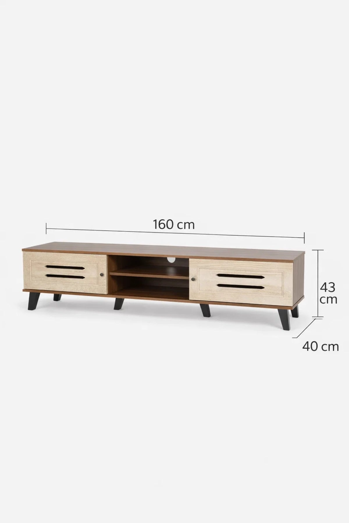 Modern Wooden TV Stand Dark Brown with Beige Front Panels 160 x 40 x 43 cm
