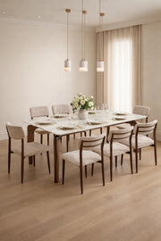 Modern Marble Pattern Dining Table Set with 8 Upholstered Dining Chairs for Living Room 180cm