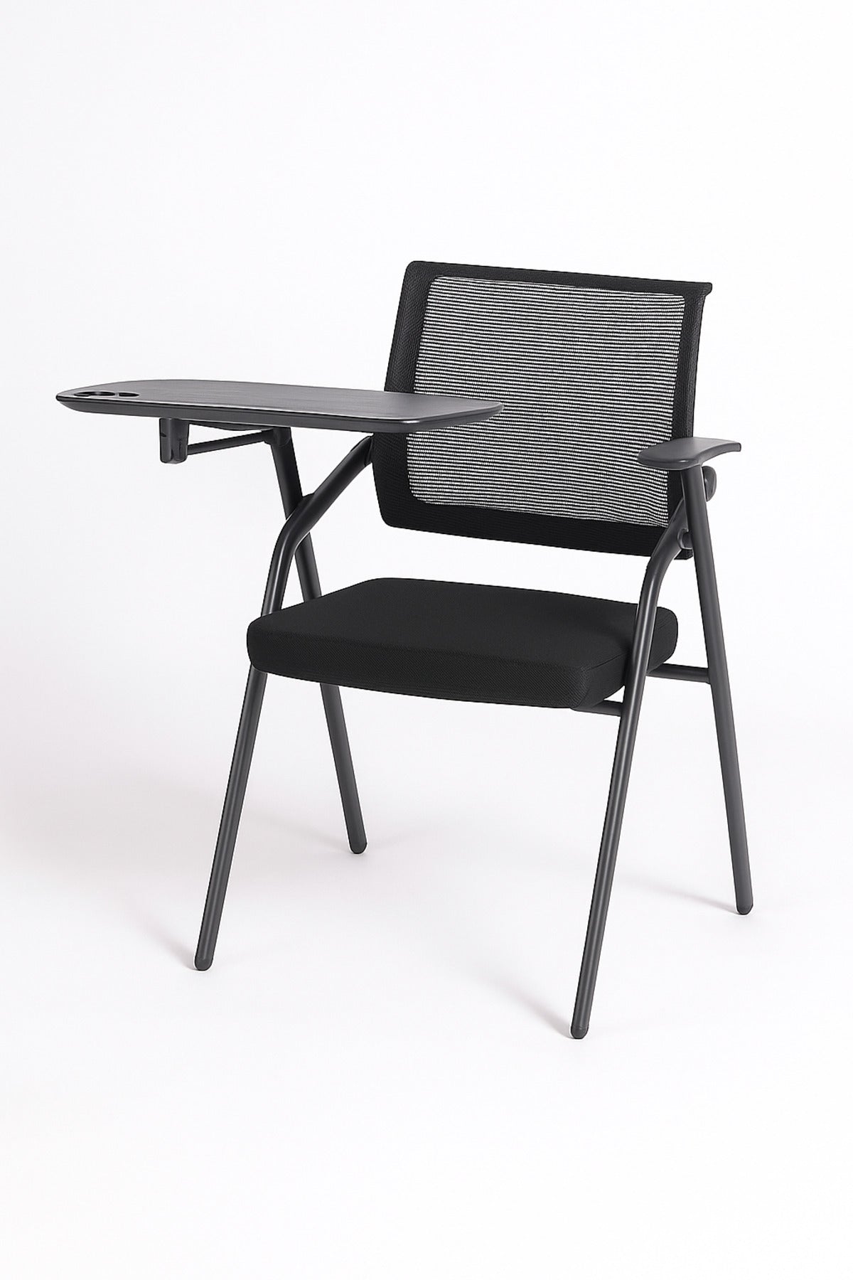 Black Study Chair with Writing Pad Ð Modern Mesh Training Chair with Armrest and Foldable Desk