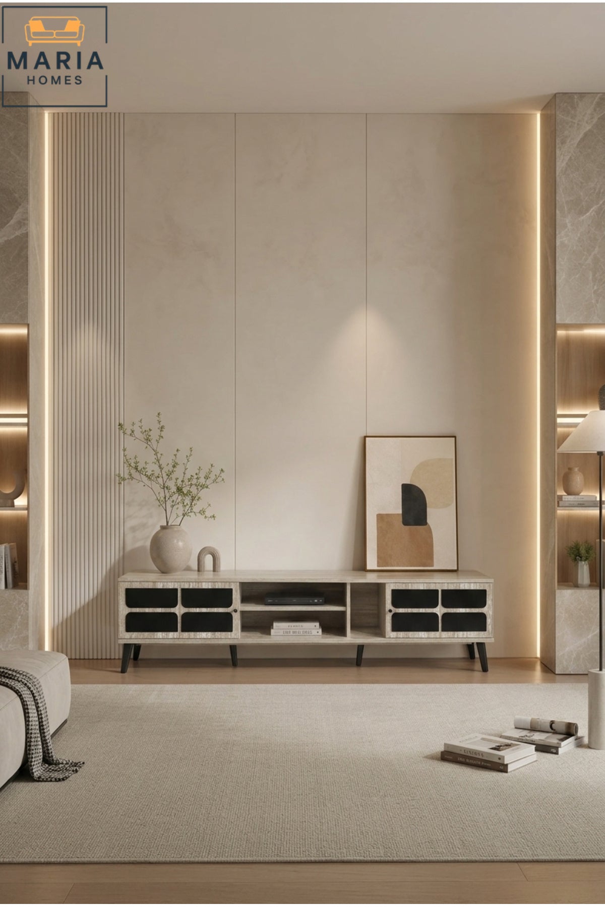 Modern TV Unit with Storage Cabinets and Open Shelving √ê Scandinavian Entertainment Center