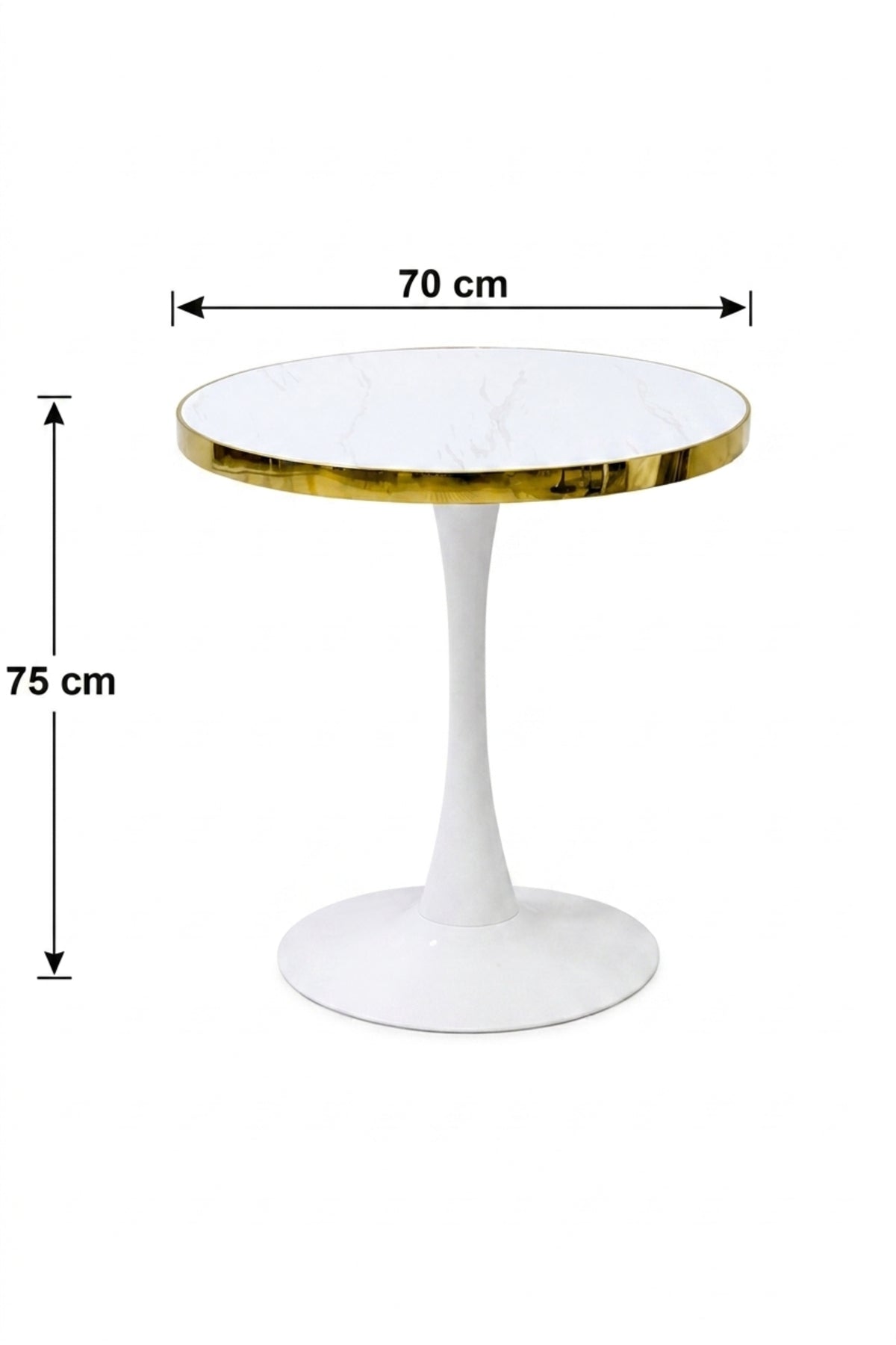 Modern Round Marble Bistro Table with Gold Trim for Cafe Dining Room Living Space