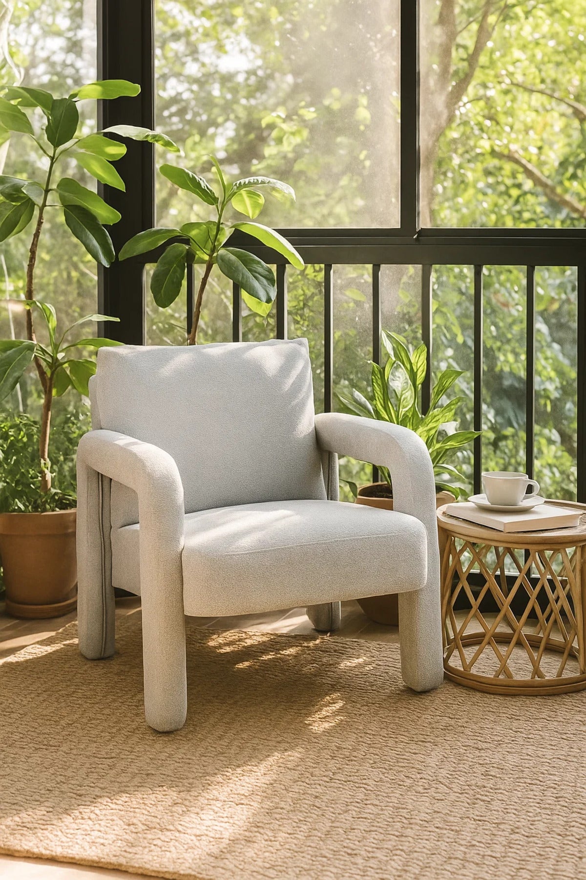 Modern Light Grey Fabric Lounge Chair | Comfortable Living Room Armchair