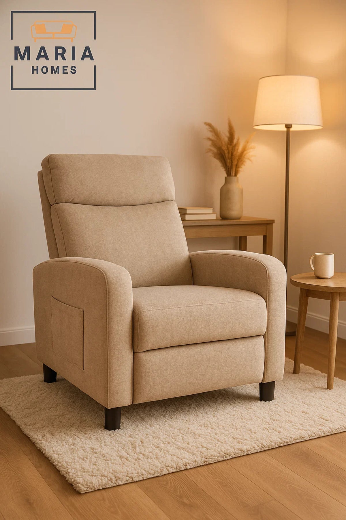 Modern Beige Recliner Chair with Footrest Ð Soft Fabric Relax Chair for Living Room