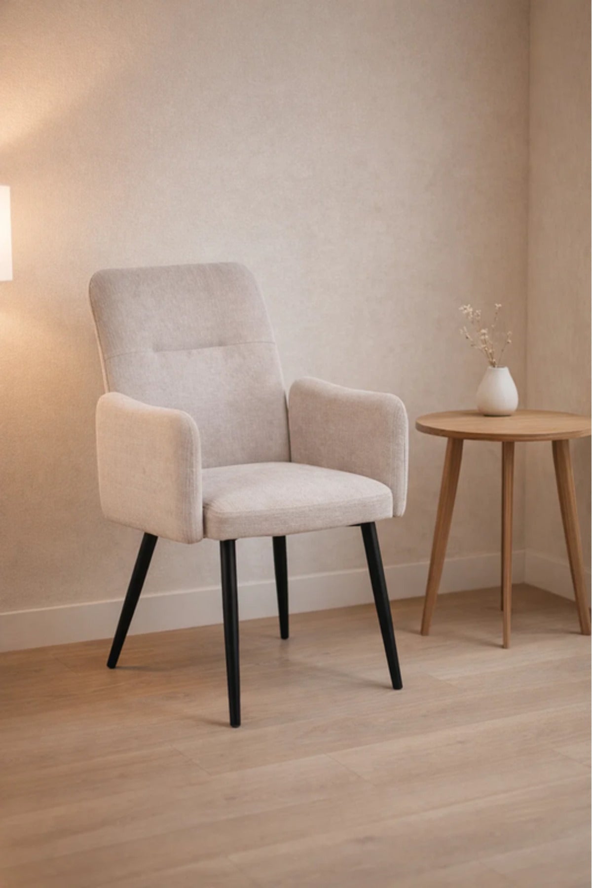 Off-White Armchair with Black Metal Legs, 90x55x47 CM off white armchair Dining Room