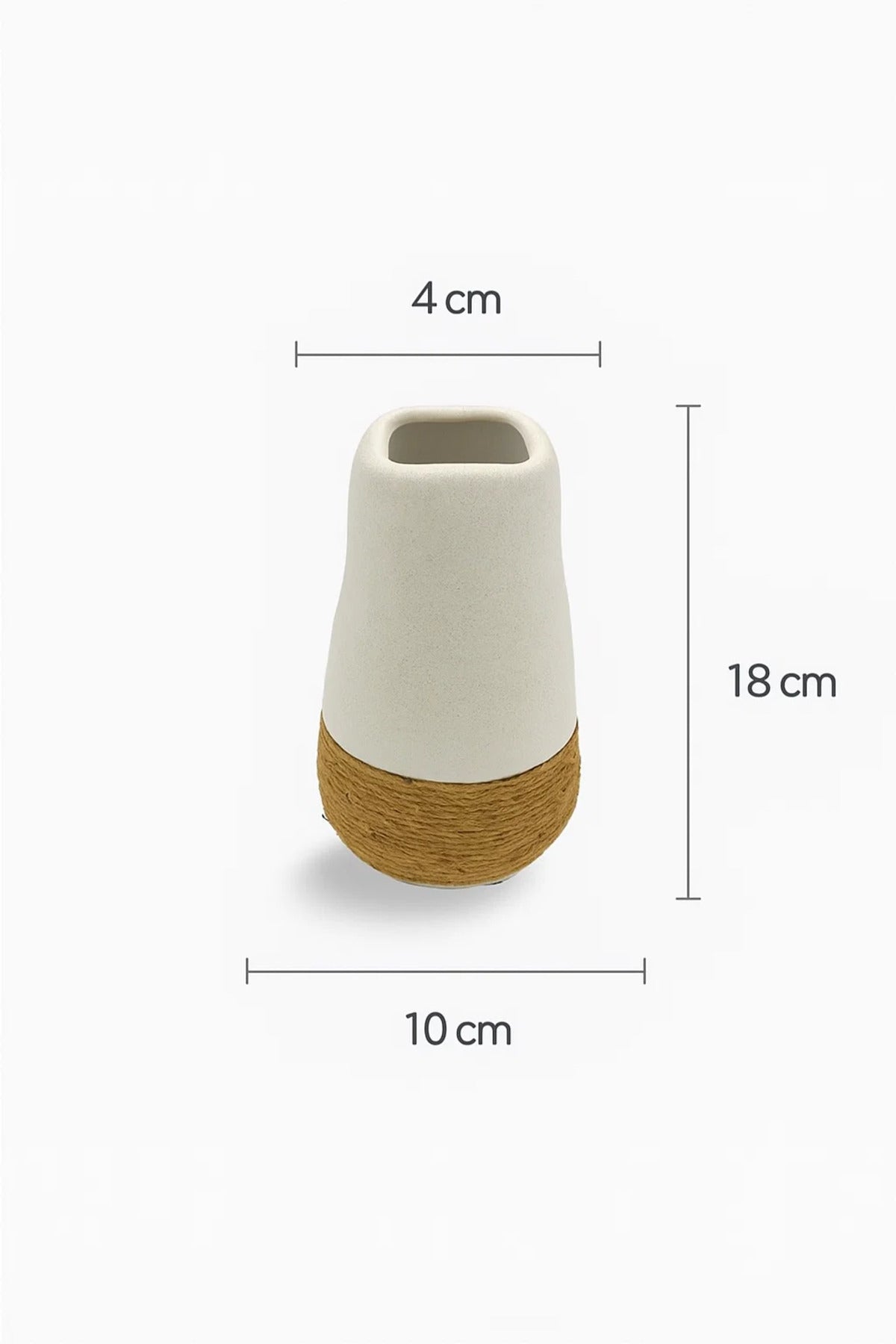 White Ceramic Tall Rope Vase Ð Modern Decorative Flower Pot for Home and Office DŽcor