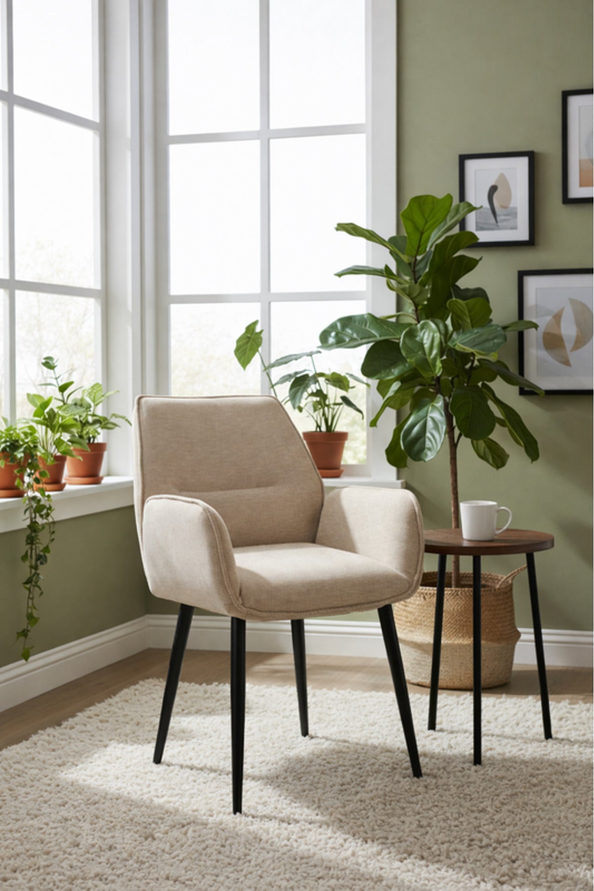 Elegant Beige Armchair with Black Metal Legs, 91x47x49 CM elegant beige armchair Dining