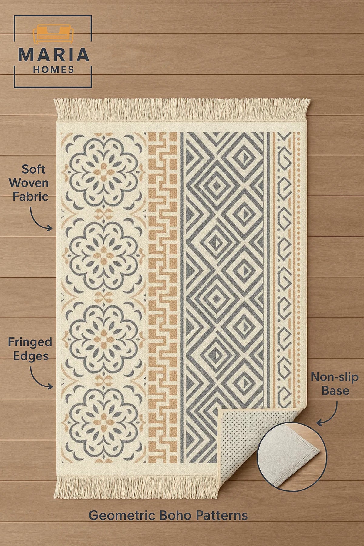 Boho Multicolor Cotton Accent Rug with Tribal & Floral Motifs Ðsize 90*150 cm