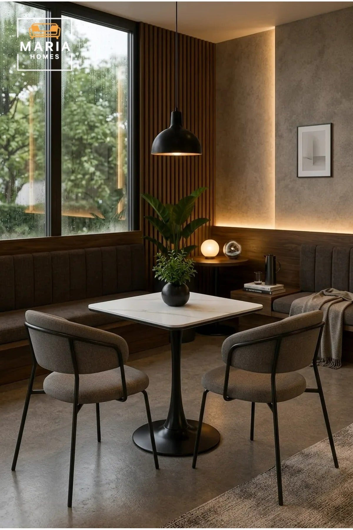 Modern Square Marble Bistro Table with Black Pedestal Base for Cafe Dining Room Furniture