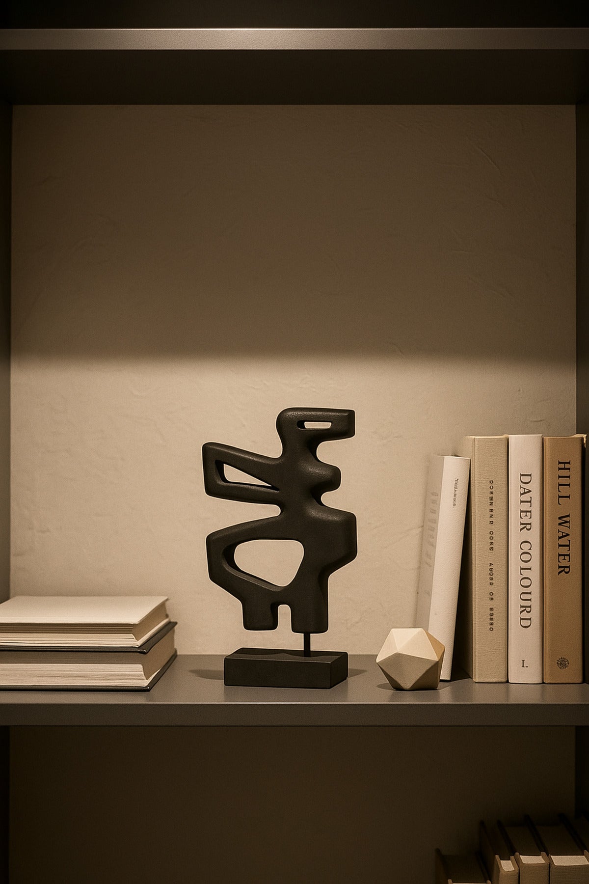 Black Wooden Abstract Decorative Sculpture on Stand Ð Contemporary Art Accent