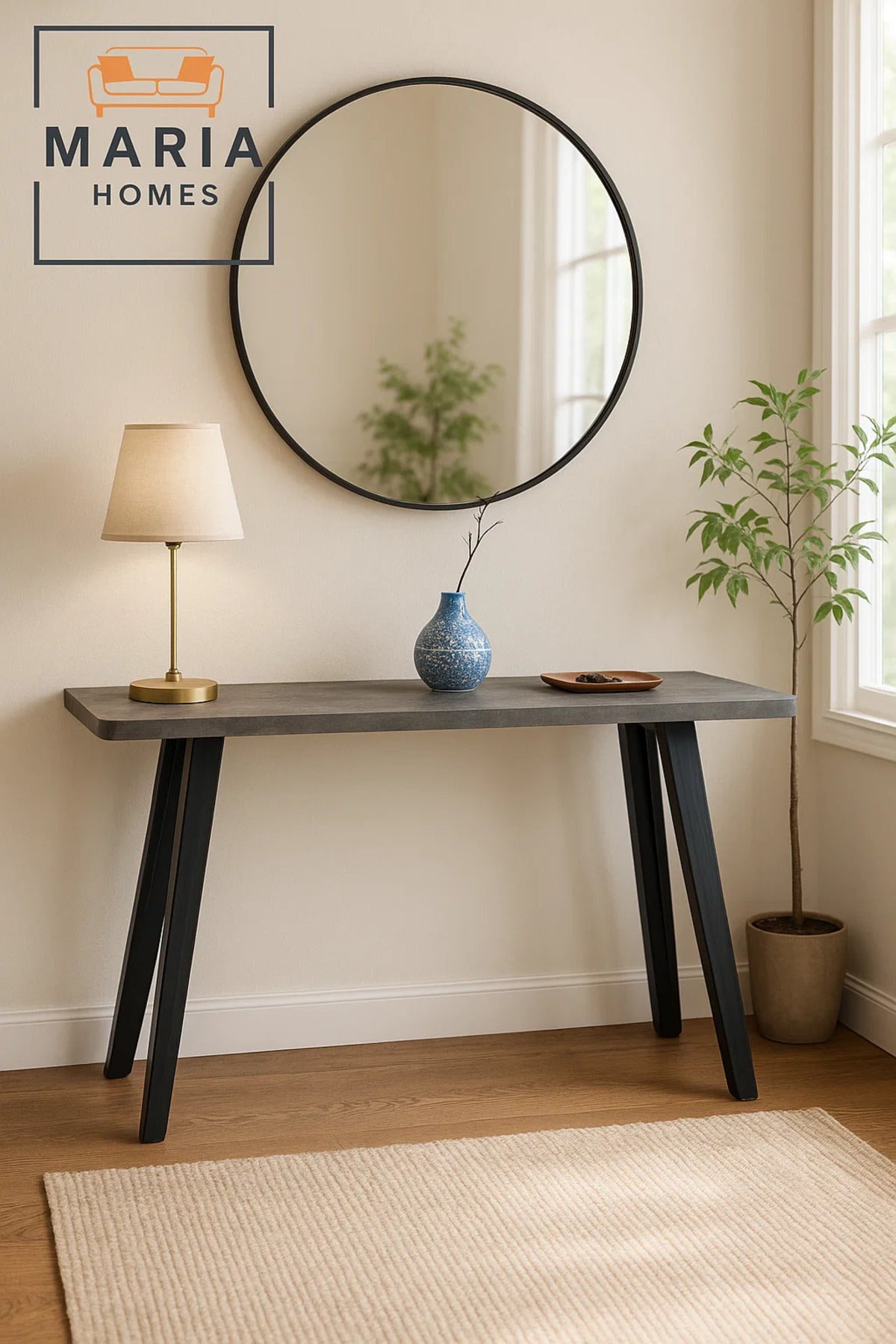 Industrial Grey Console Table with Angled Legs 120x80x35cm Ð Modern Entryway Hallway Table