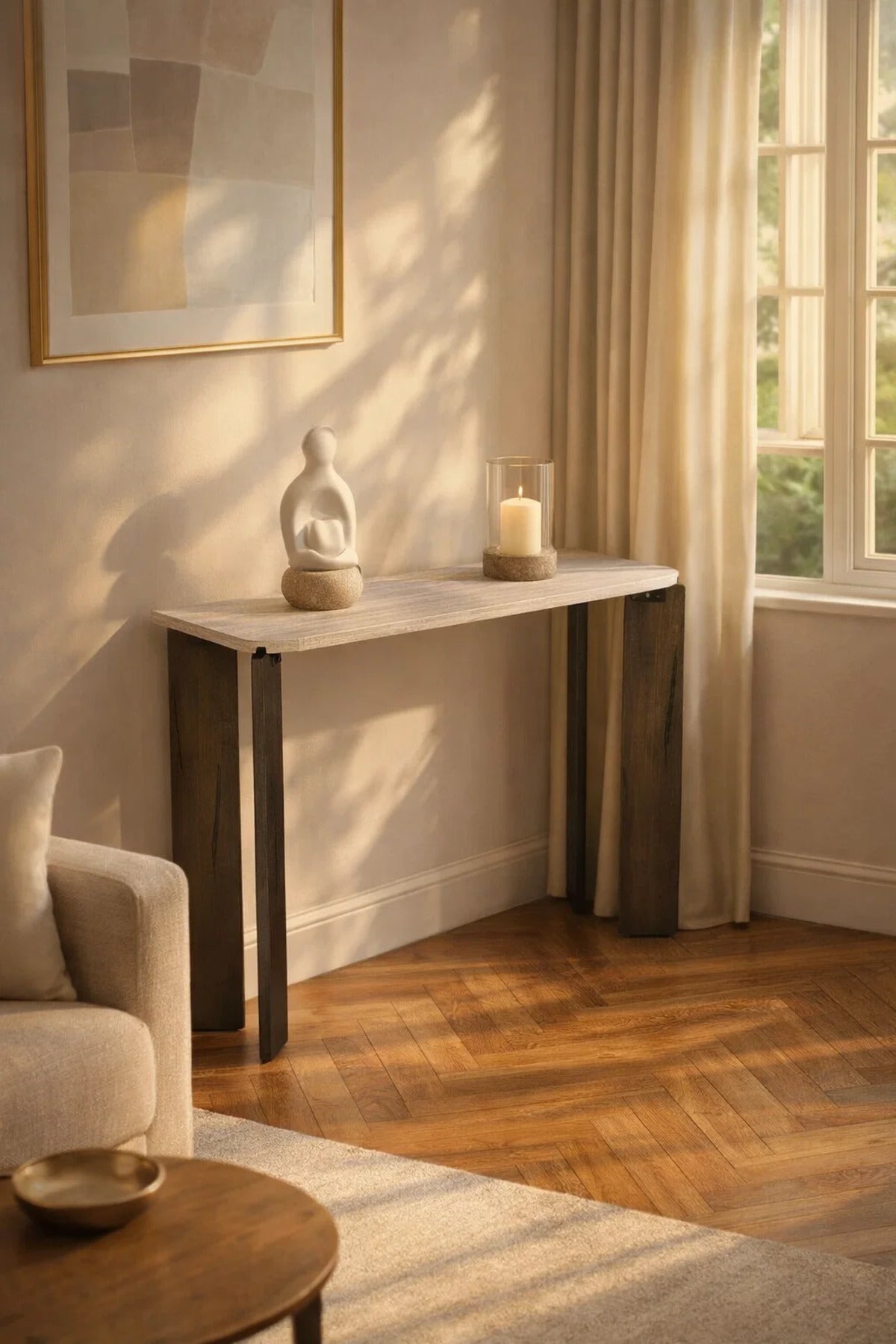 Modern Cream Wooden Console Table Dark Legs Elegant Entryway Hallway Furniture 120x40x80cm