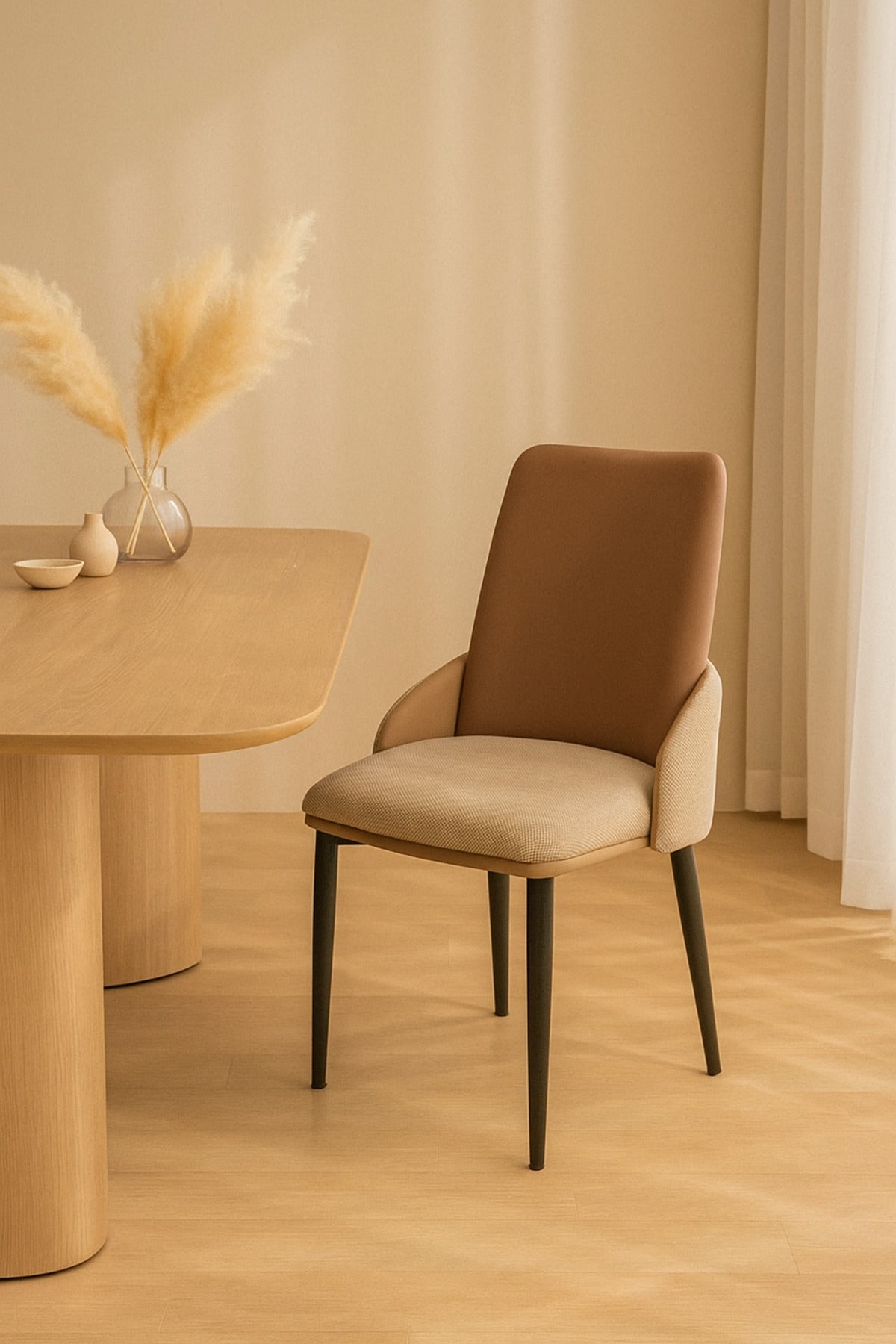 Coffee Dining Chair Ð Modern Upholstered Chair with PU Leather Back and Fabric Seat for Dining Room