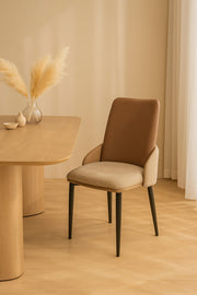 Coffee Dining Chair Ð Modern Upholstered Chair with PU Leather Back and Fabric Seat for Dining Room
