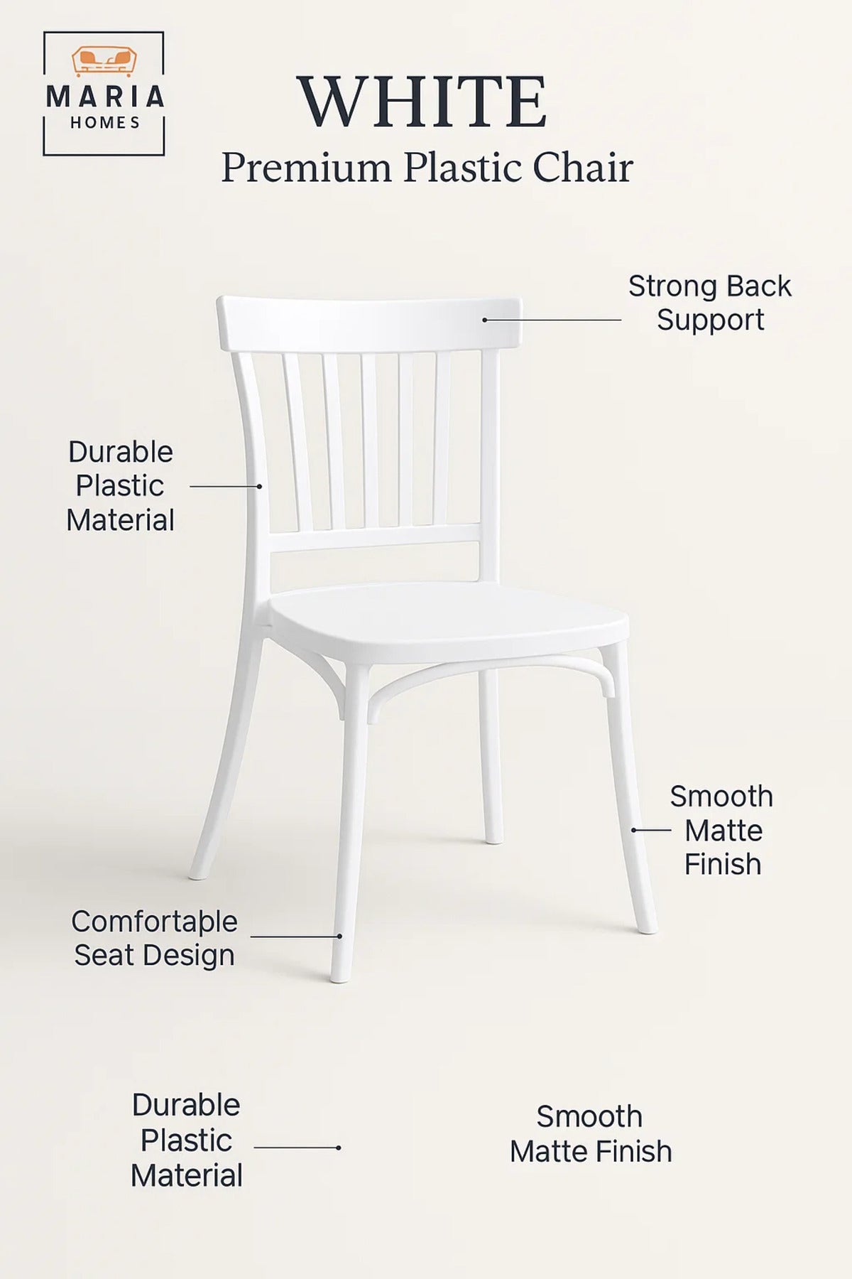 WHITE Plastic Slat Back Chair √ê Modern Stackable Armless Dining Chair for Indoor & Outdoor Use
