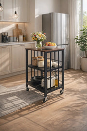 Brown 3-Tier Rolling Storage Shelf with Wheels 60_40_80 cm