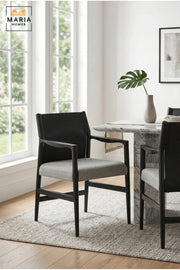 Modern Black Dining Chair with Armrests, PU Leather Backrest and Grey Upholstered Seat for Dining Room, Kitchen, Restaurant and Office