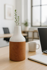 White and Cork Finish Ceramic Vase Ð Mid-Sized Glossy Decorative Flower Pot