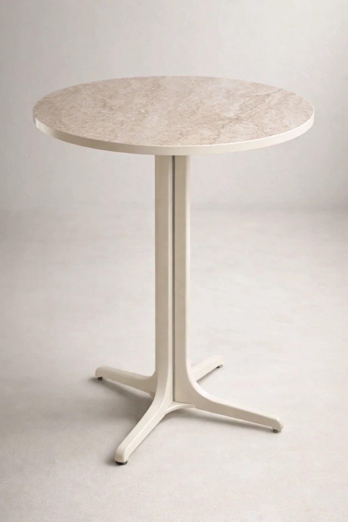 Round Beige Coffee Table Marble Style Top with Metal Base Side Table 45_45_50 cm