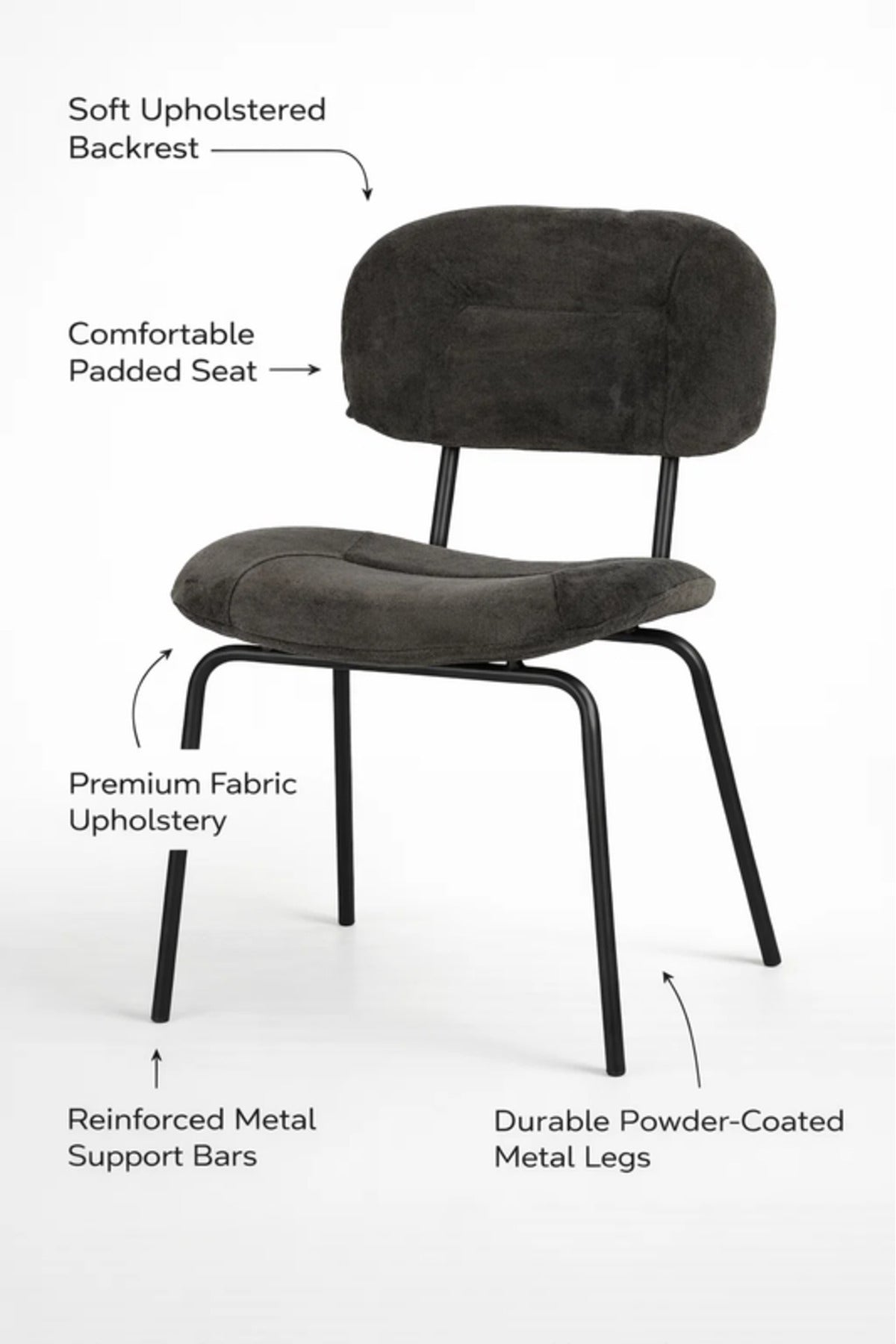 Modern Black Velvet Dining Chair with Black Metal Legs Comfortable Dining Room Chair
