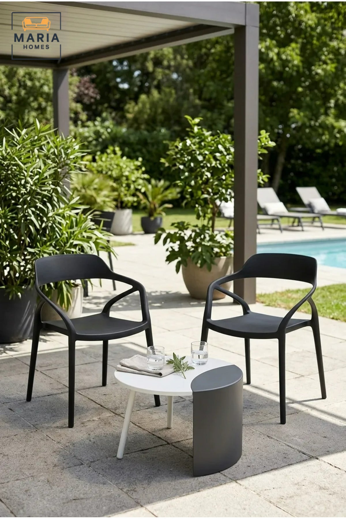 Modern Black Outdoor Armchair – Stackable Patio Dining Chair for Garden, Balcony, Café & Terrace