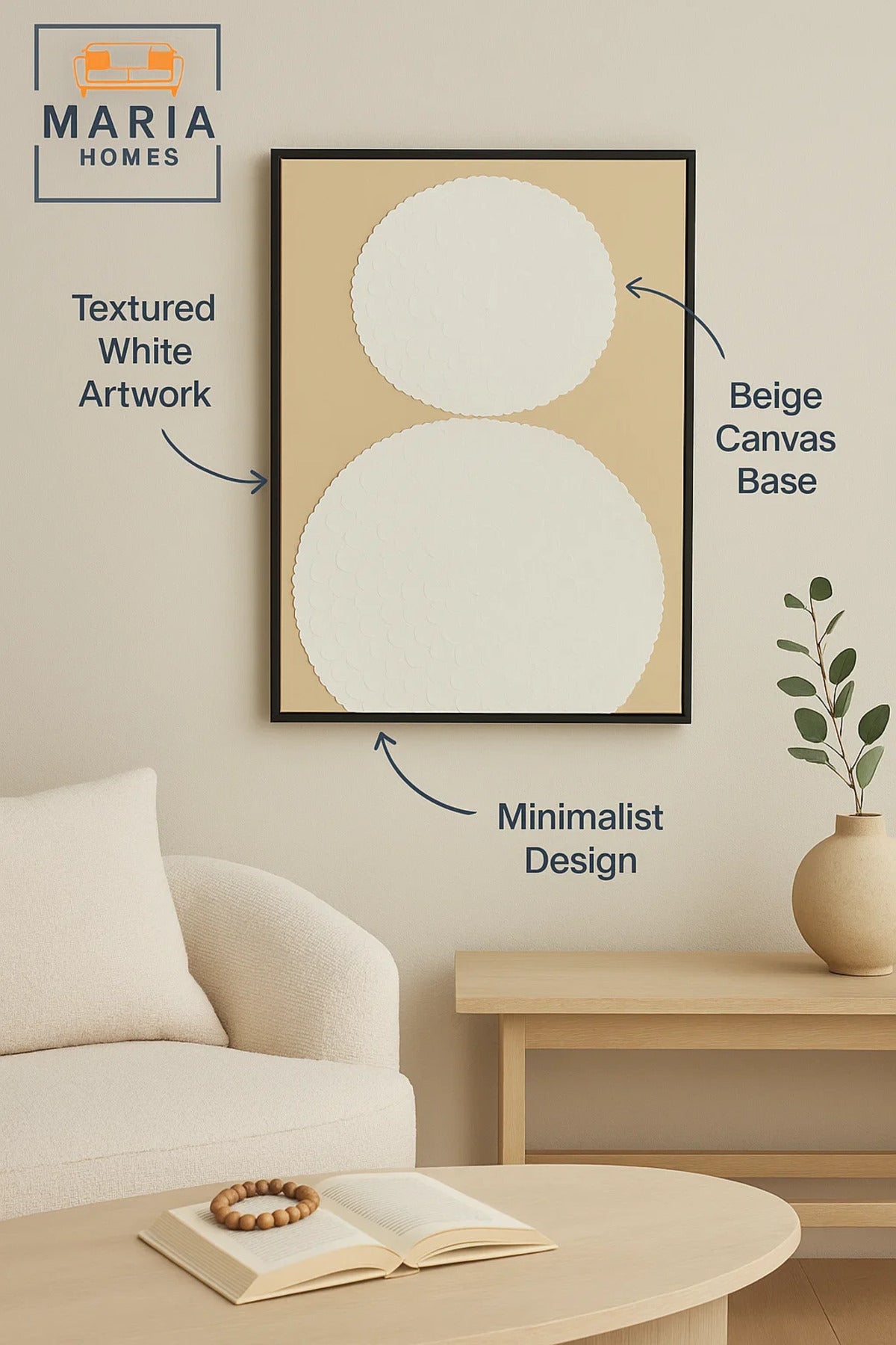 Framed Textured Wall Art Ð White Floral Mandala Design on Beige Canvas and Size 80*120cm