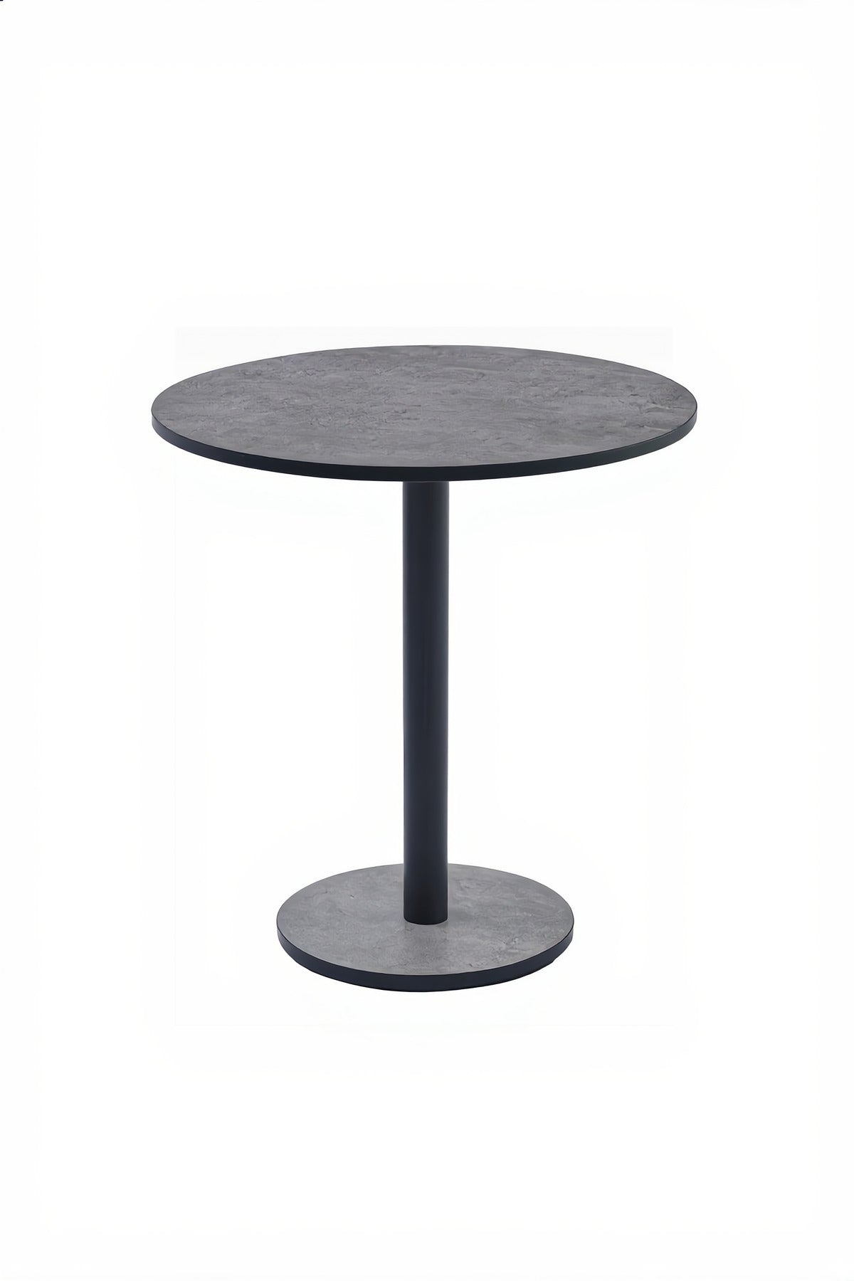 Modern Grey Round Dining Table 70cm Melamine Top Black Metal Leg Compact Bistro Cafe Design