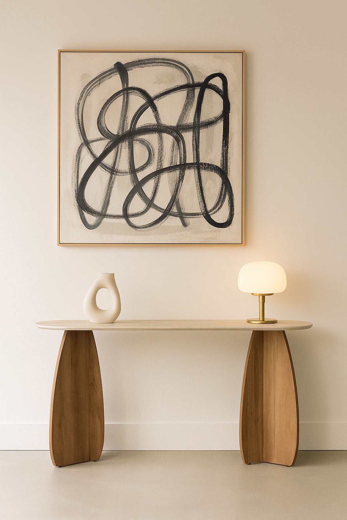 Modern Console Table 140_40_80 cm Ð Brown Wooden Base with Beige Top for Entryway & Living Room
