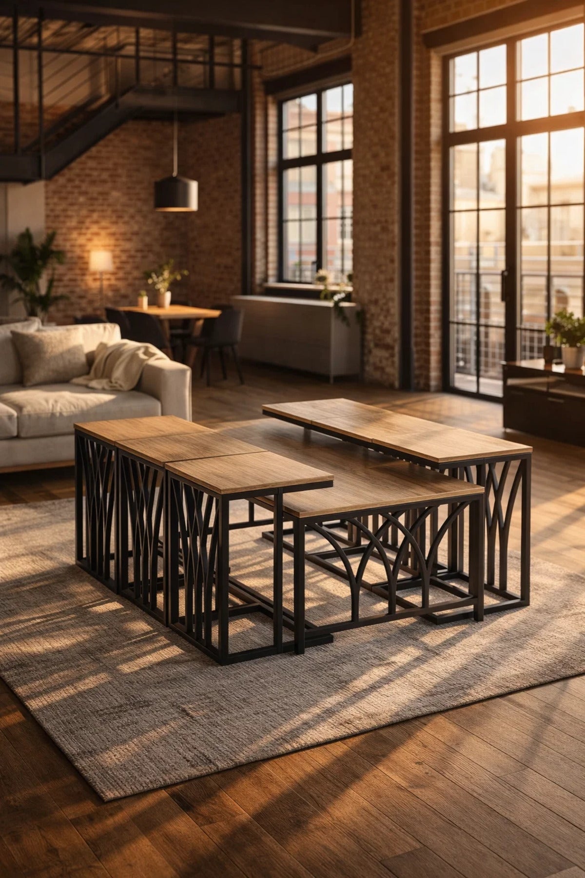 Modern Wood Coffee Table Set with 6 Side Tables 130 _ 70 45 cm modern wood coffee