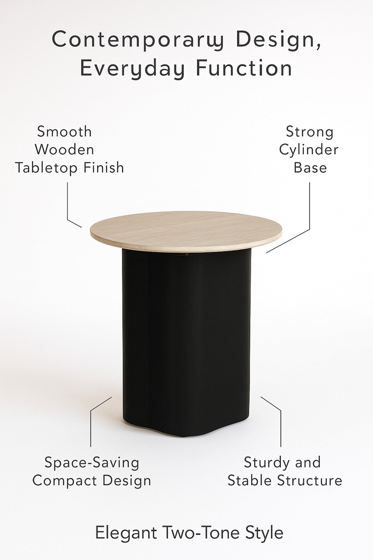 Round Black Coffee Table with Wood Top Ð Modern Side Table 45_55 cm