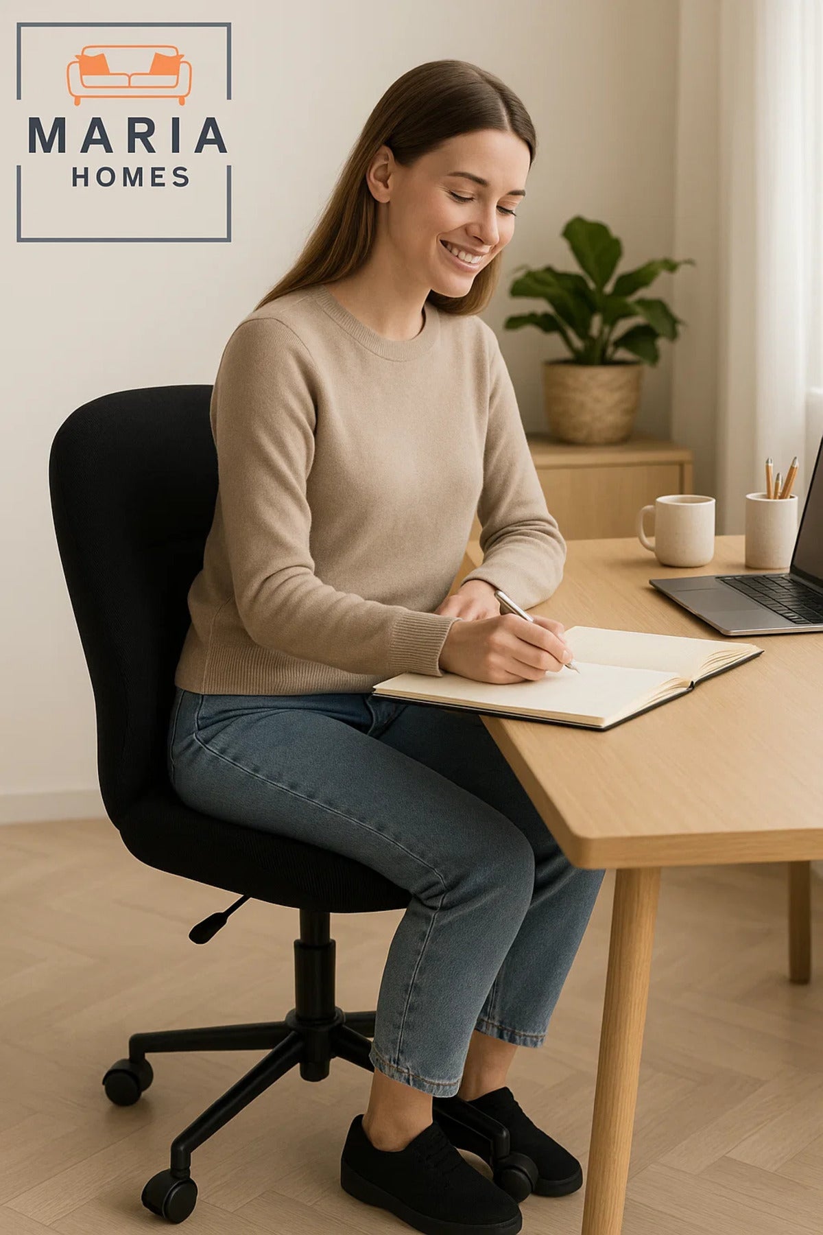 Ergonomic Black Office Chair with Fabric Seat and Wheels Ð Swivel Task Chair for Home or Office