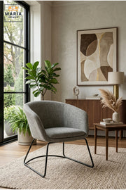 Modern Grey Upholstered Accent Armchair – Contemporary Fabric Lounge Chair with Metal Legs for Living Room & Office