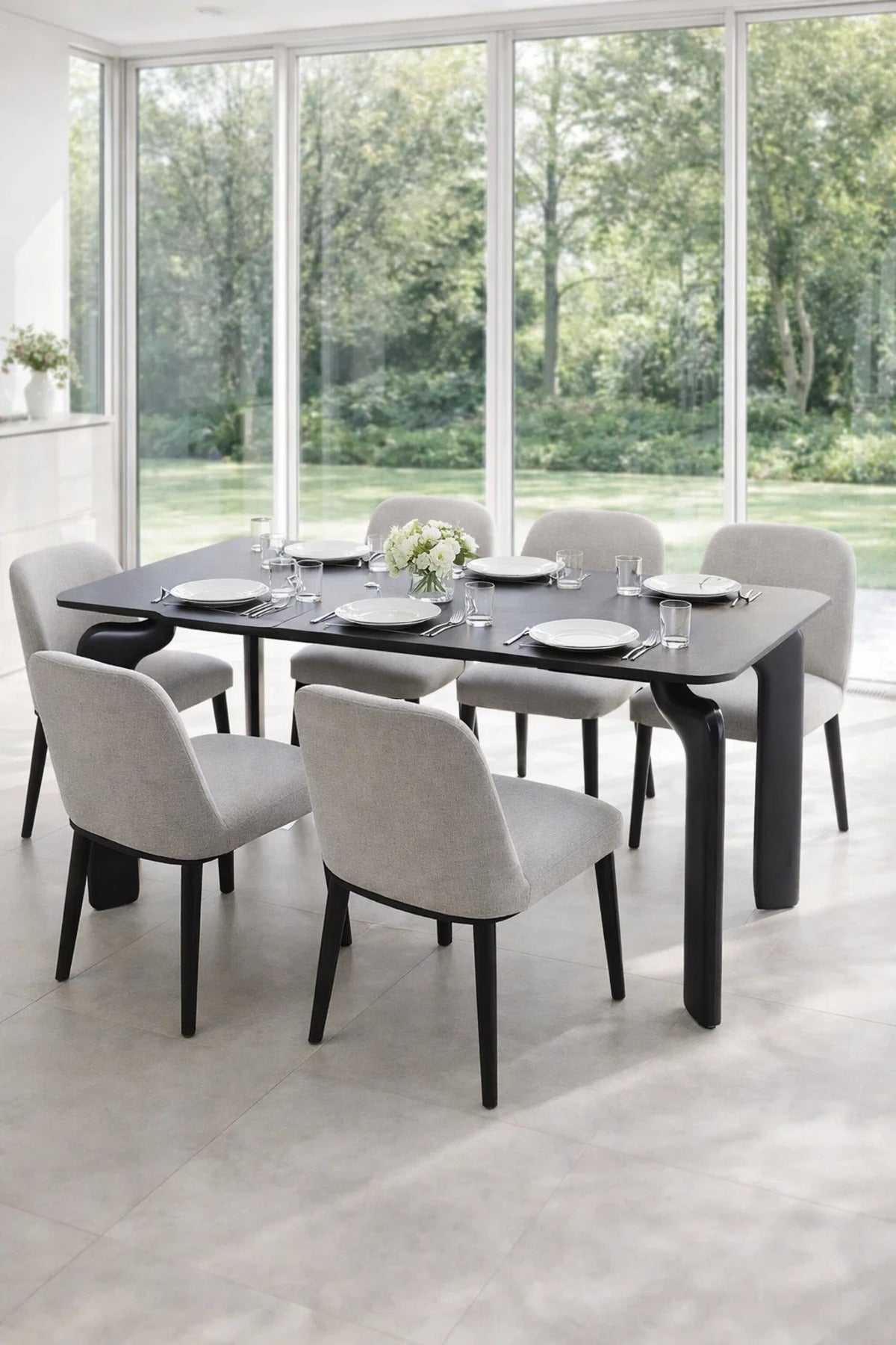 Modern Dining Table Ð 130_80_75 cm | Sleek Wooden Top Table with Designer Curved Legs