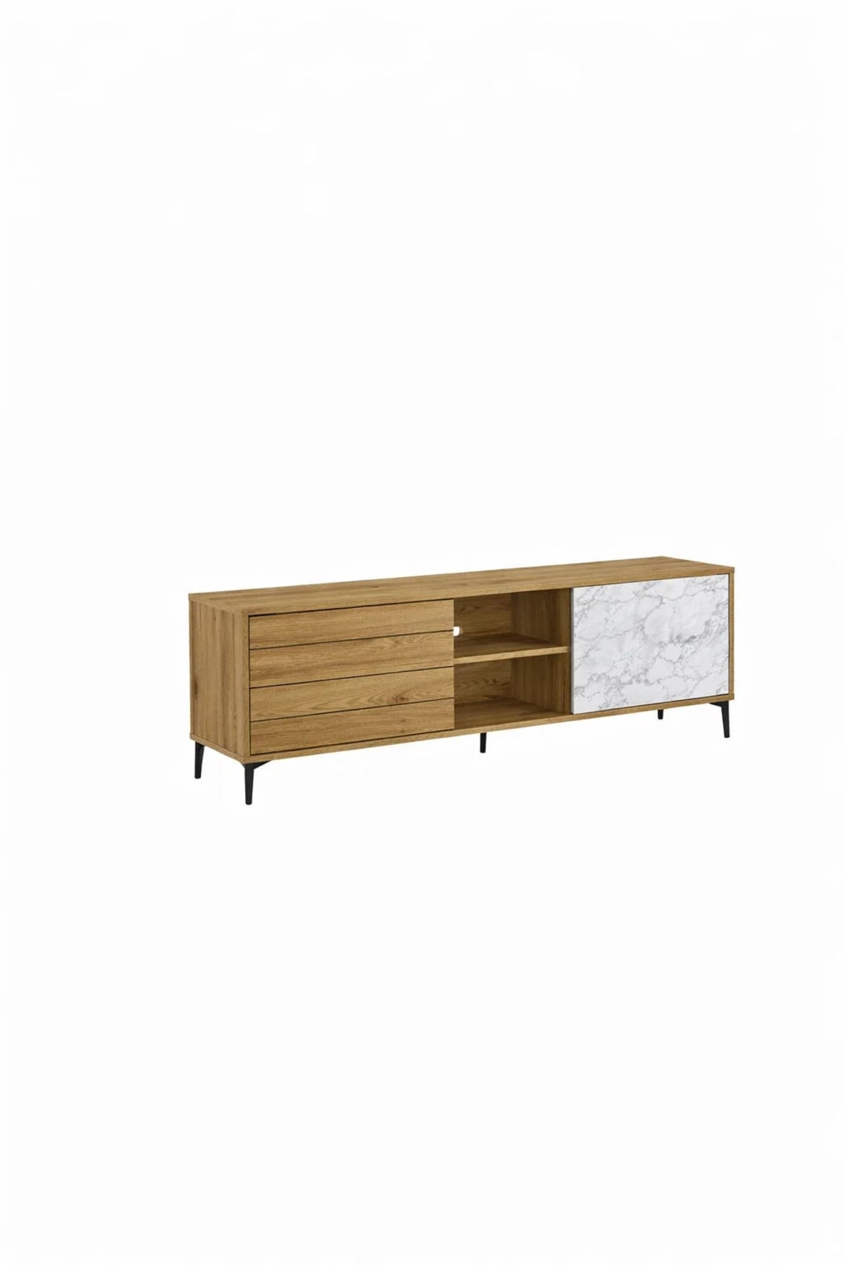 Stylish 160cm TV Unit Wood and Marble Effect Media Cabinet with Storage for Modern Living Rooms