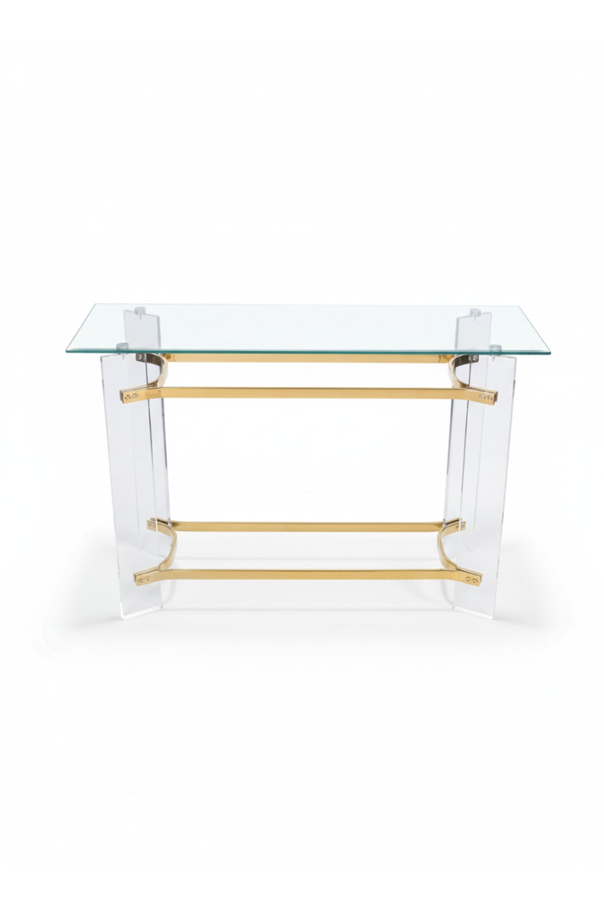 Luxury Acrylic Console Table with Gold Accents and Glass Top 120cm Modern Hallway Furniture