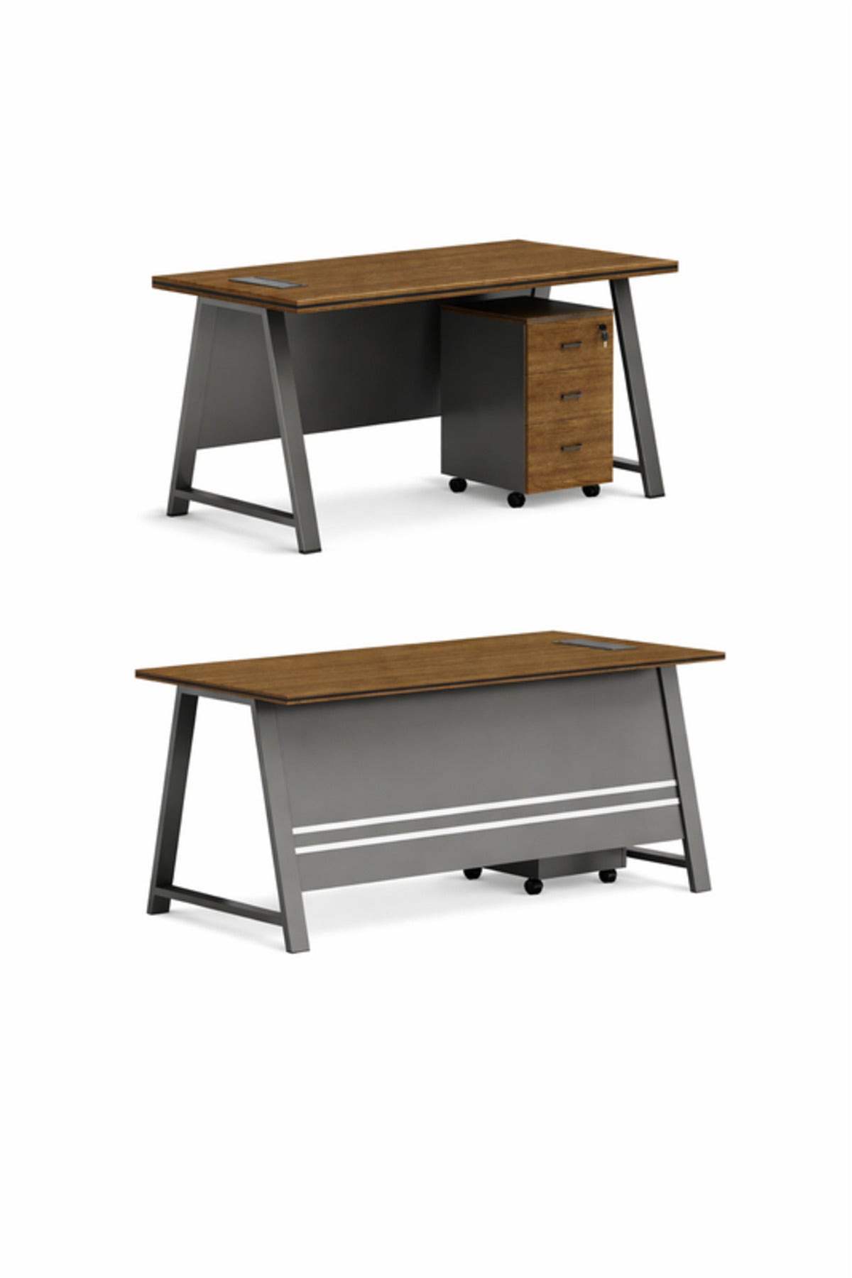 Modern Grey Executive Desk with Wooden Top and Storage Drawer √ê Sleek Work Desk
