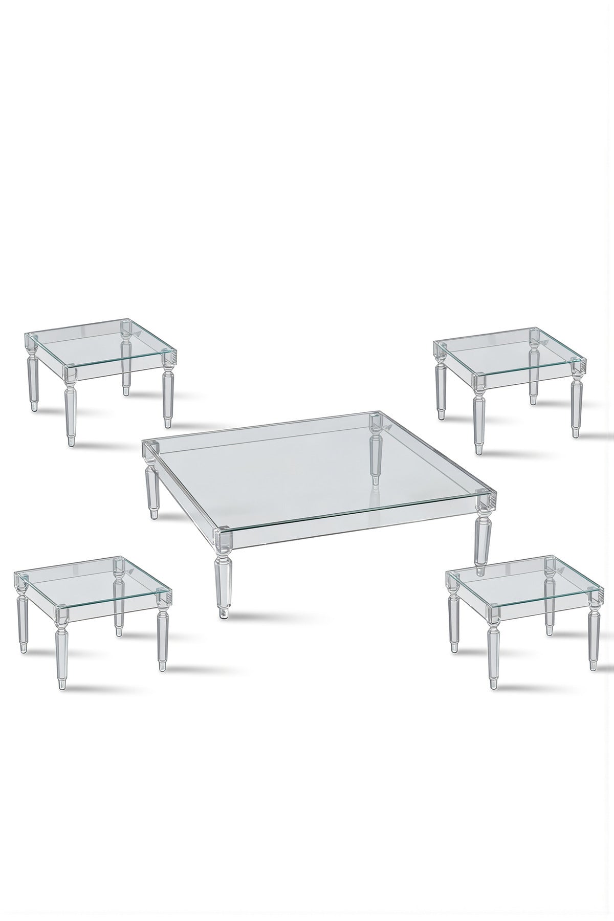 Modern 5-Piece Glass Coffee Table Set with Acrylic Base √ê Clear Glass with Elegant Acrylic Legs