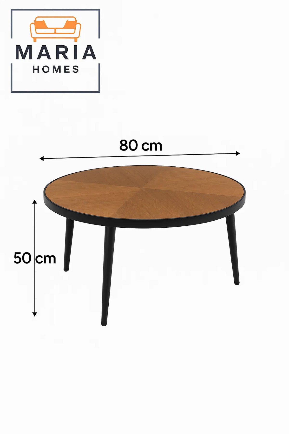 Round wooden coffee table with elegant starburst pattern