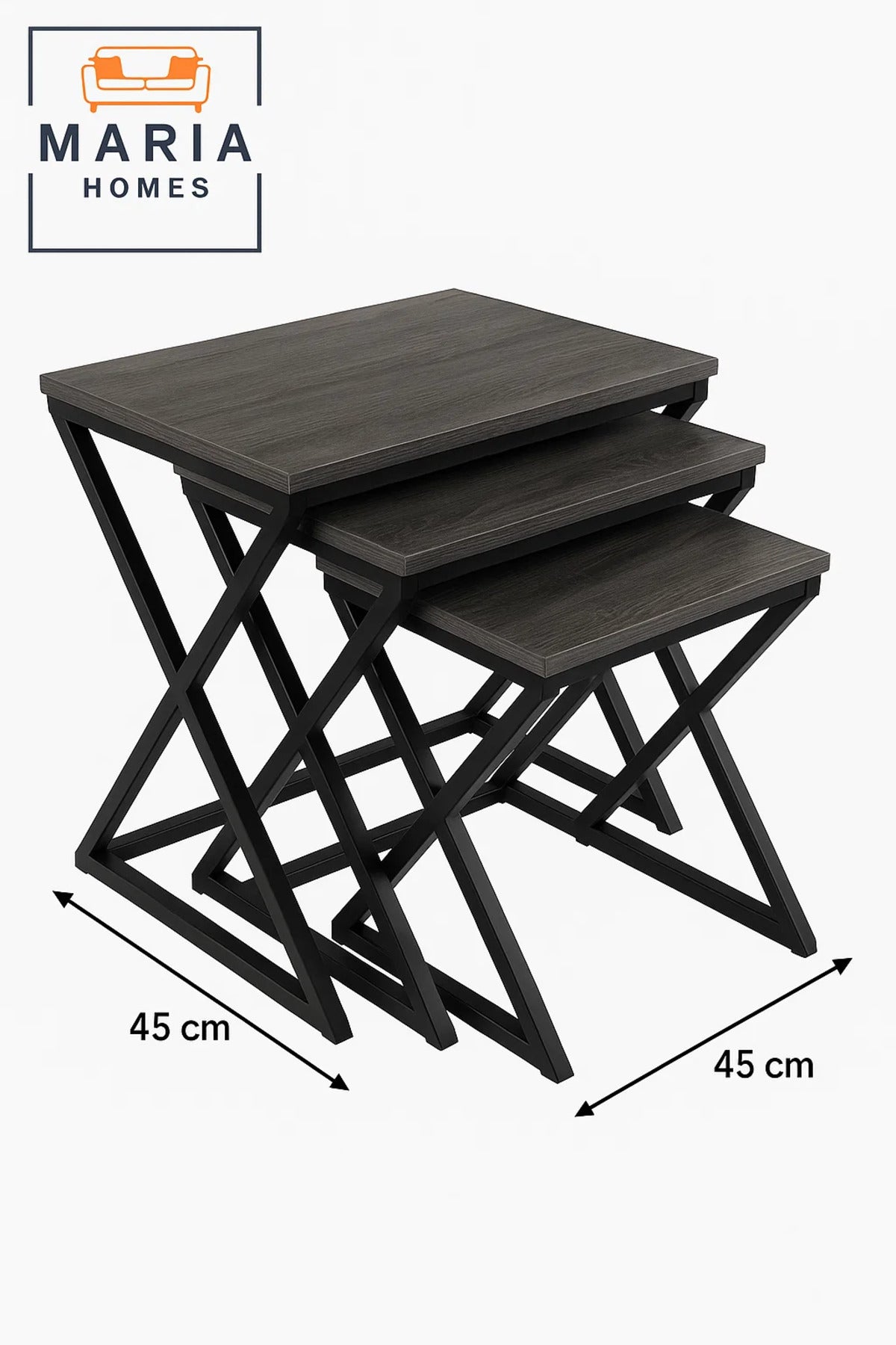 3-Piece Nesting Table Set with Dark Wood Tops and X-Style Bases